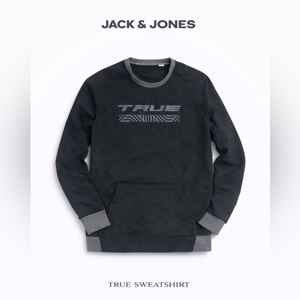 True x Jack & Jones Sweatshirt XL Black Graphic Crewneck Streetwear